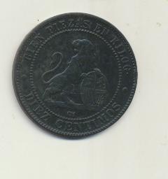 Gobierno Provisional. 10 Céntimos. AE. 1870. Barcelona OM. Cal. 24