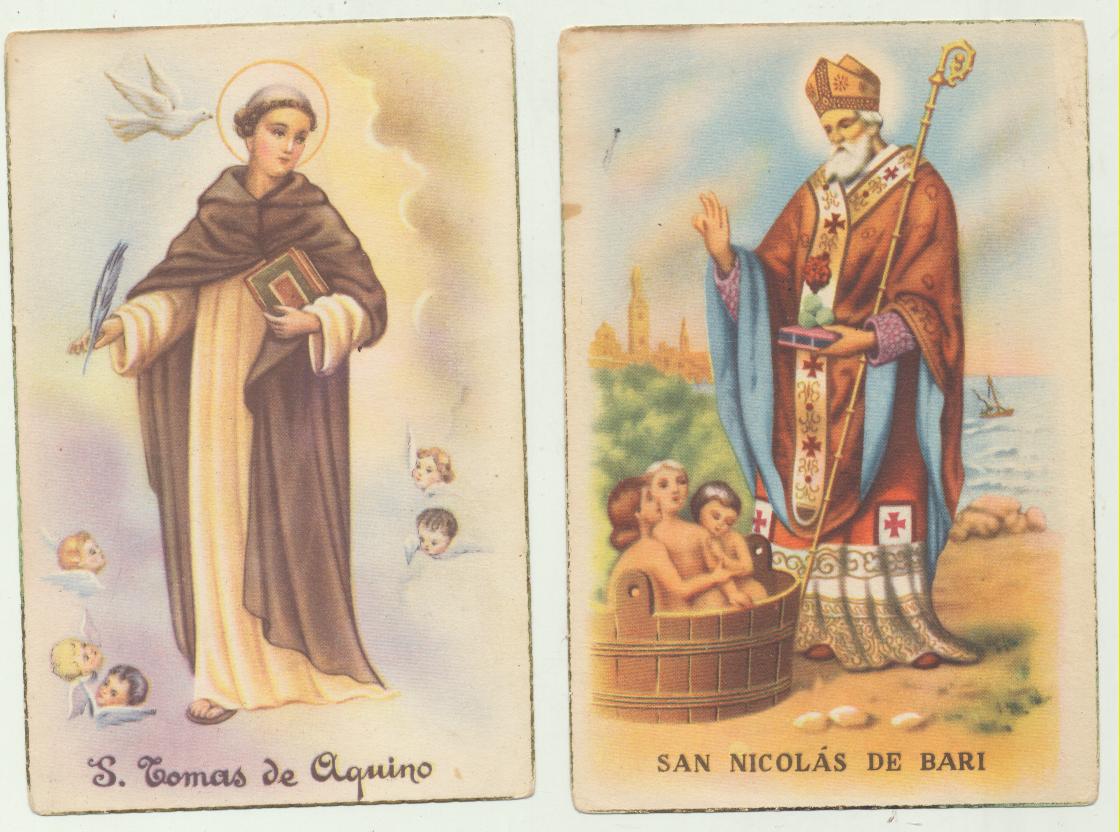 Lote de 2 Postales. S. Tomás de Aquino y San Nicolás de Bari. años 40
