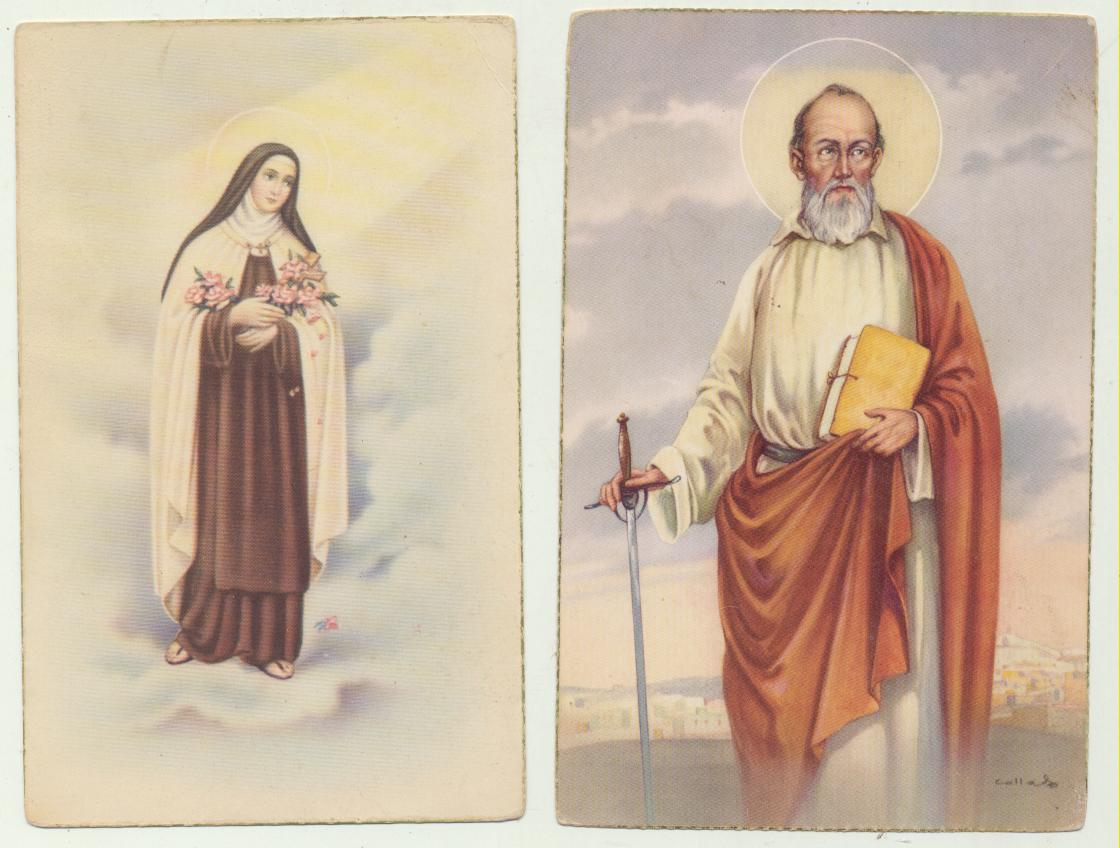 Lote de 2 postales. Santa Teresa y Santiago