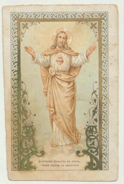 Estampa (10,5x6, 5) Santísimo Corazón de Jesús, tened piedad de nosotros. Oración al dorso. p.p Siglo XX