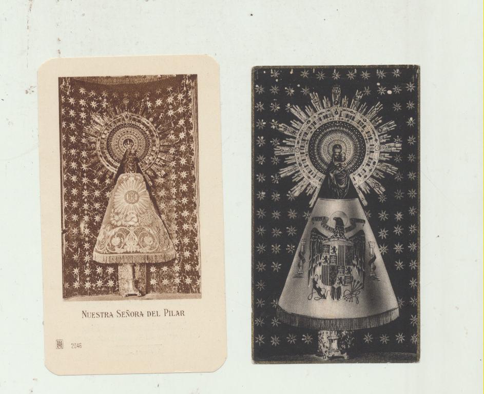 Lote de 2 Estampas (10x5,5) Santa María de Guadalupe Reina de las Españas (1930?) y Virgen del Pilar 1940?