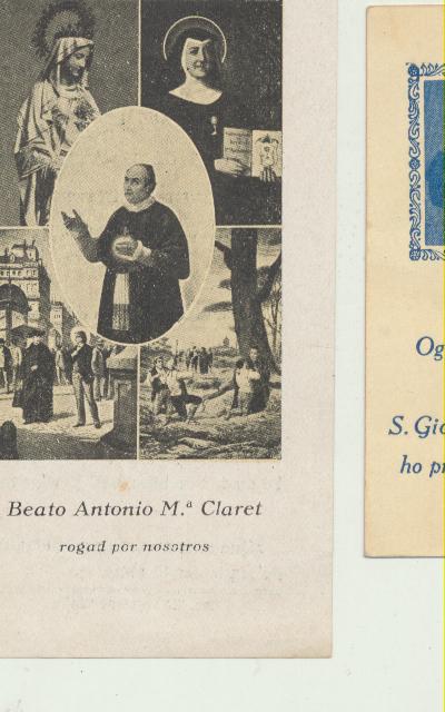 Lote de 2 Estampas (11x6,5) Beato Antonio Mª Claret y La Asunción de Ntra. Sra. (Altar Mayor de Daroca) Zafra 193? y Daroca 1955