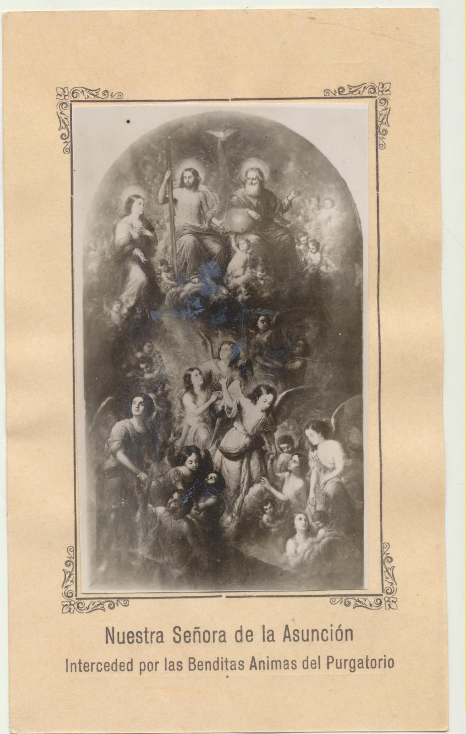 Nuestra Señora de la Asunción. Fotografía (8,5x5) pegada sobre papel. Fot. Lib. del Salvador. Sevilla 1938
