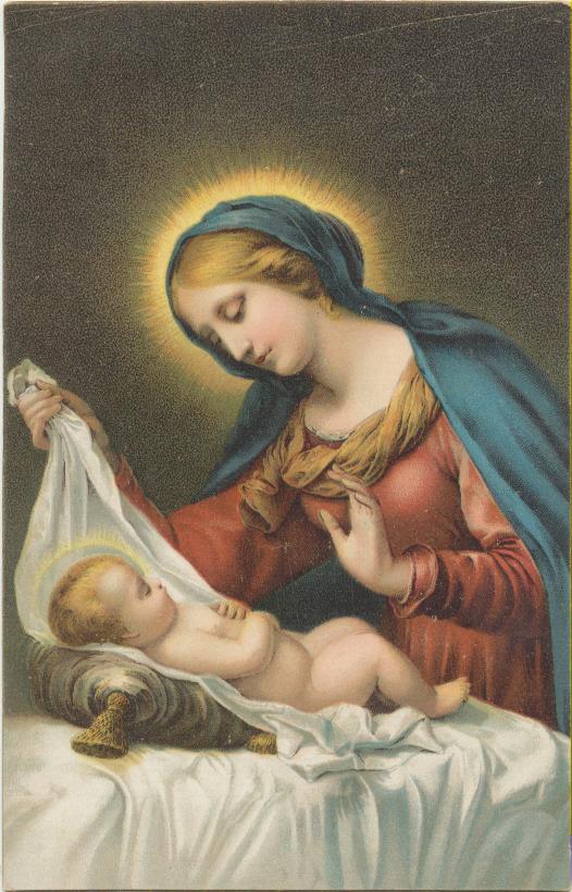 Postal Alemana. La Virgen con El Niño por Carlo Dolci. Años 20. Destino Sevilla