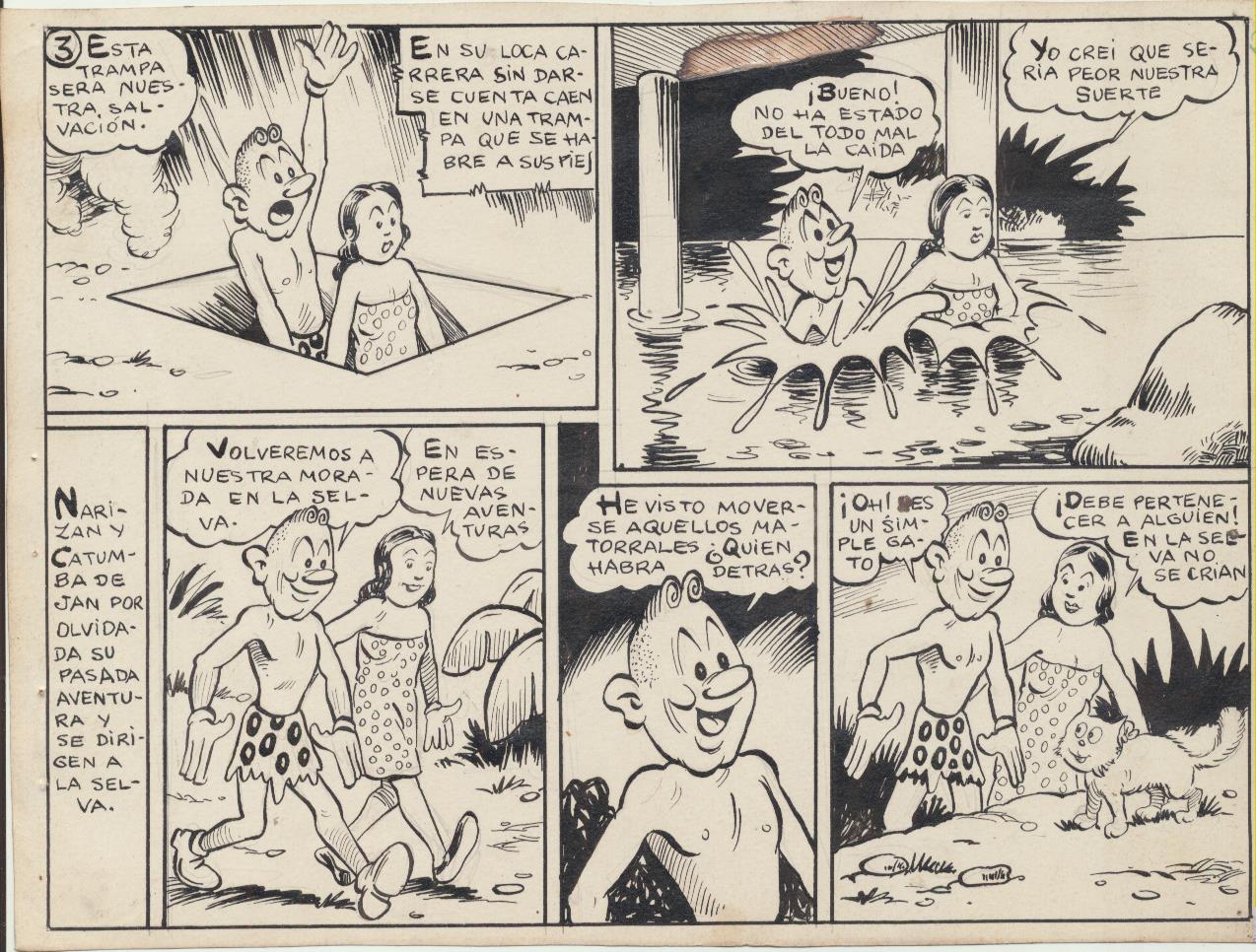 Narizán. Dibujos Originales de Ayné en 1946. Tebeo completo. 9 hojas originales + colores en dorso de portada