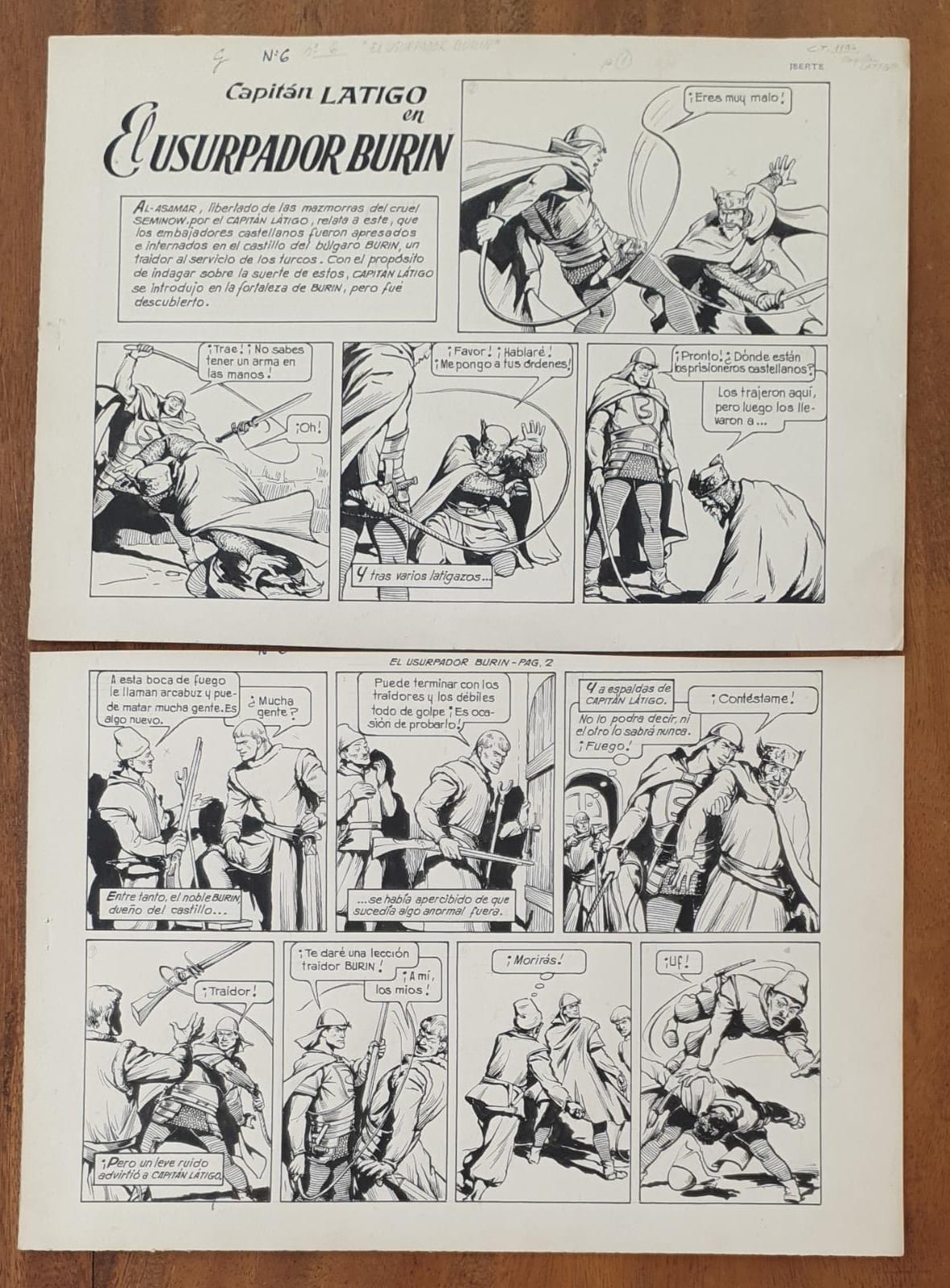 El Capitán Látigo nº 6. Dibujos Originales de F. Cabedo en 1960. 10 páginas (35x25)
