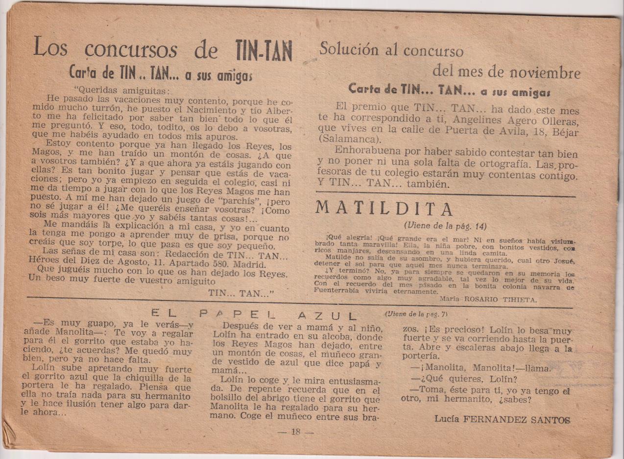 Tin Tan nº 1. Revista de las Niñas Españolas. Madrid 1958. RARO