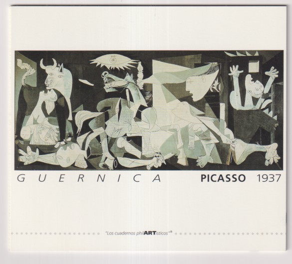 Guernica Picasso 1937. Este cuaderno contiene I viñeta del Guernica y 23 reproducciones de sus estudios preparatorios en forma de bloques. 1992