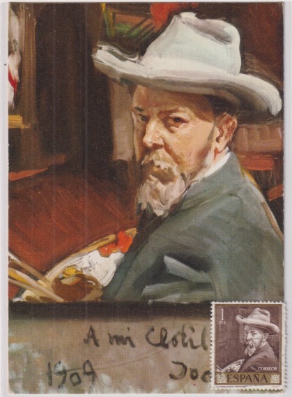 Postal. Joaquín Sorolla. auto retrato con su sello sin matasellar