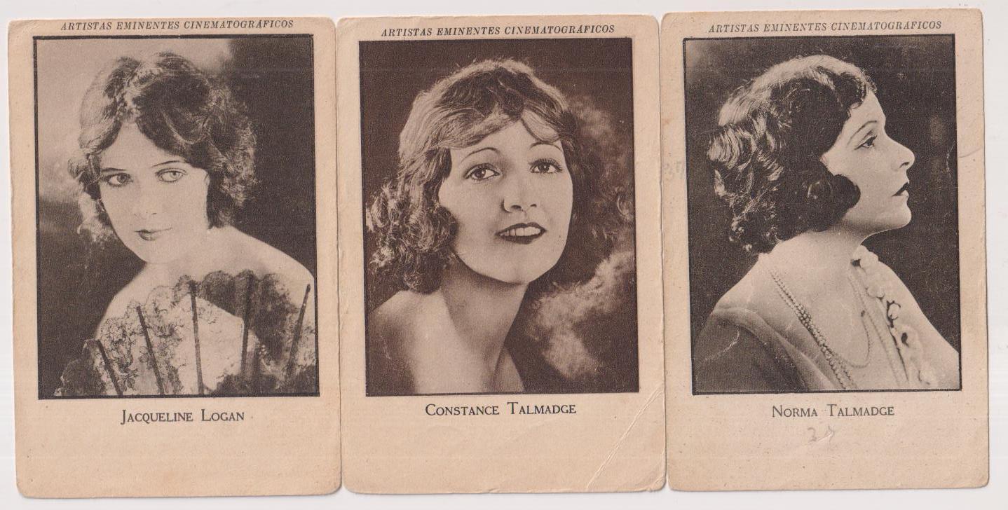 Chocolates Jaime Boix. Lote de 3 Cromos (11,5x8 cm.) Jacqueline Logan, Constance Talmadge y Norma Talmadge