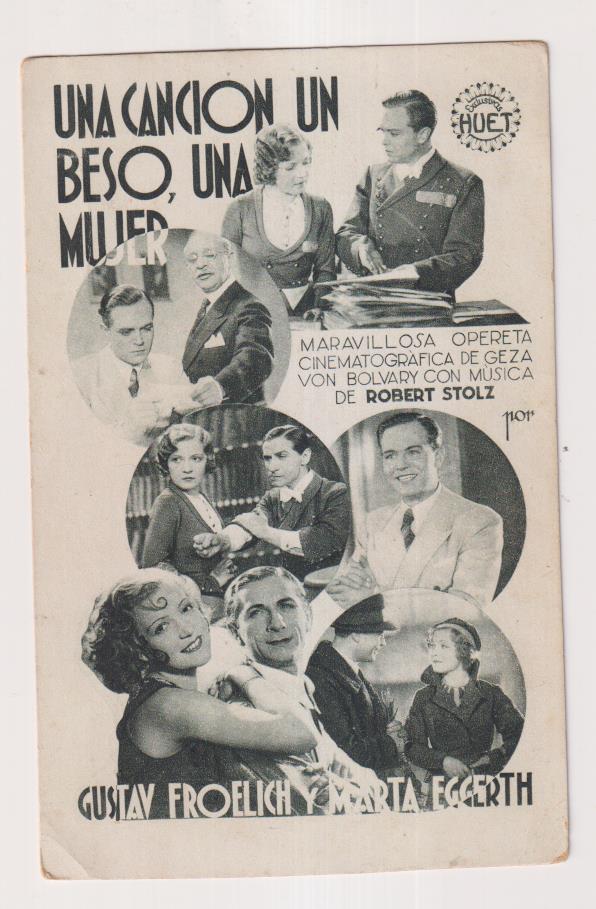 Una canción, un beso, una mujer. Sencillo de Huet. Cine Fantasio