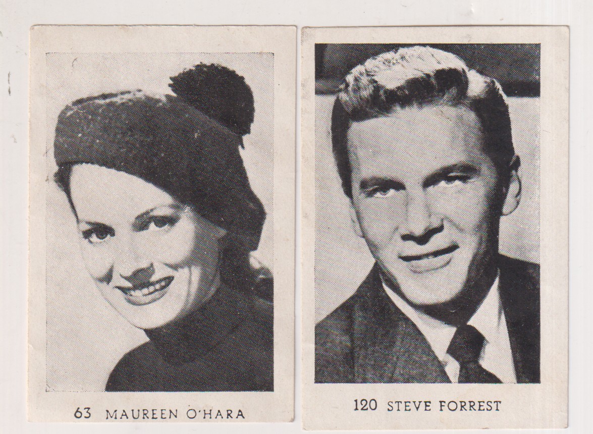 Lote de 2 cromos de artistas de Cine.: nº 63 Mauren O´hara y nº 123 Steven Forrest. Sin pegar