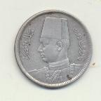 Egipto. Rey Farouk. 2 Piastras AG - 20. 1937 (1356 H.) Km 365
