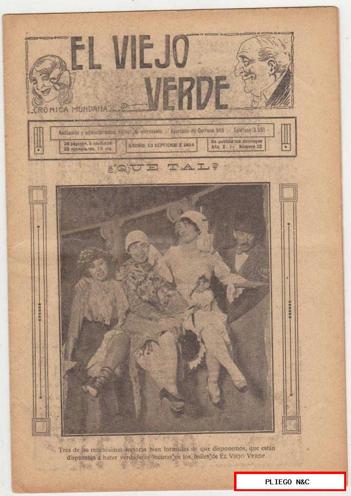 el viejo verde nº 12. Madrid 1914. Crónica mundana. Revista erótica
