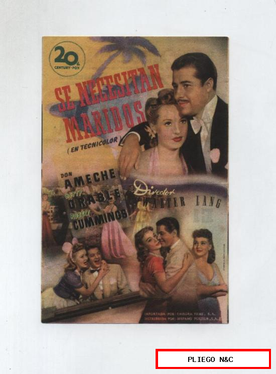 Se necesitan maridos. Sencillo de 20Th Century Fox. Cinemas Casino y Moderno. 1948