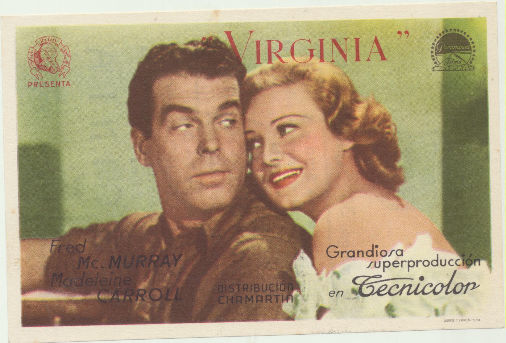 Virginia. Sencillo de Paramount. Teatro Villamarta-Jerez 1945. ¡IMPECABLE!