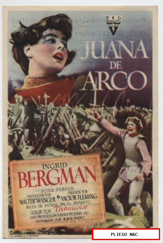 Juana de Arco. Sencillo de RKO Radio. Cinema Círculo-Capellades y Cine Simón-Vallbona