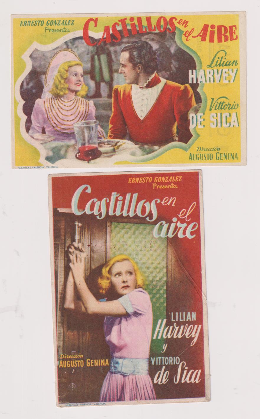 Castillos en el aire. Lote de 2 Programas de E. González. Cine Goya y Cine Cádiz, 1944