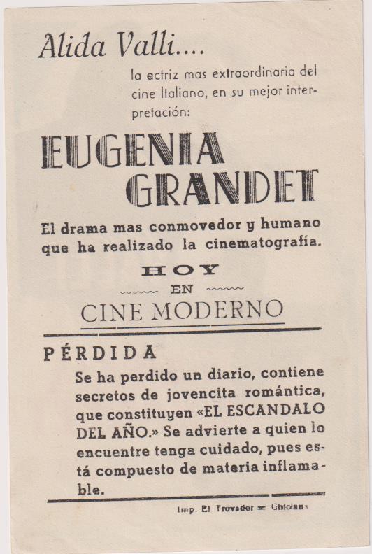 Eugenio Grandet. Sencillo de Cicosa. Cine Moderno, Chiclana