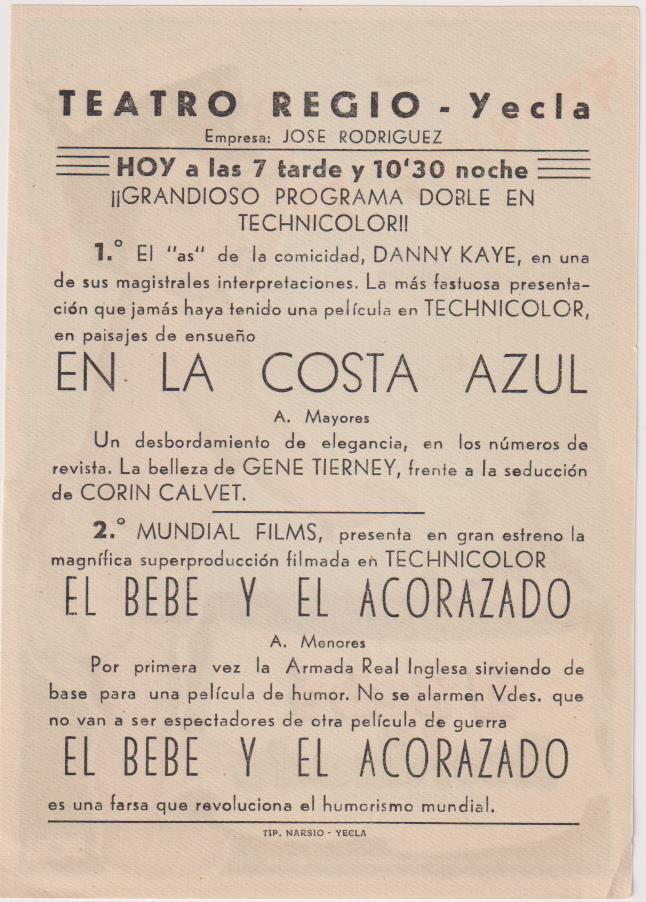 El Bebé+D722 y el Acorazado. Sencillo de Mundial Films. Teatro Regio-Yecla