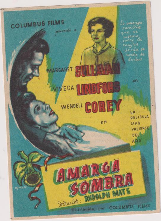 Amarga sombra. Sencillo de Columbus. Cine ateneo-Tárrega