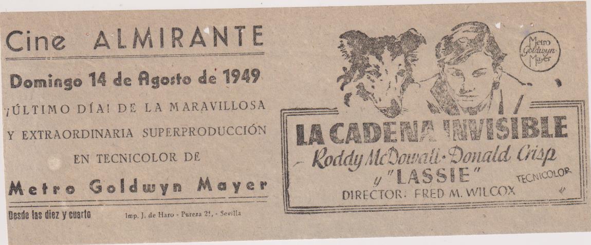 La Cadena Invisible. Programa local. Cine Almirante-Málaga 1949