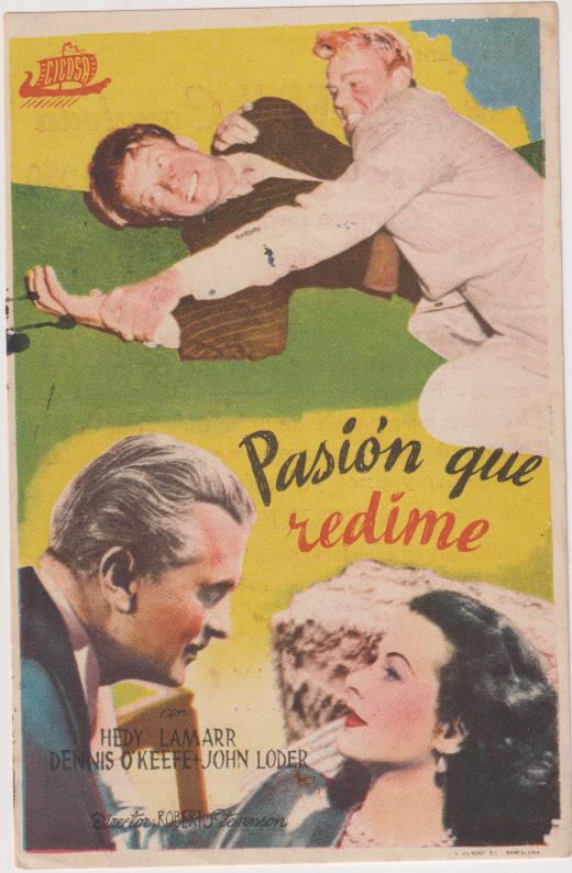 Pasión que redime. Sencillo de Cicosa. Cinema Cerji Covaleda, 1950
