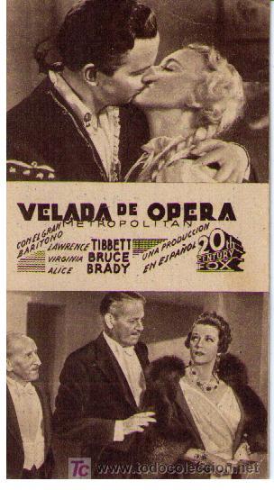 Velada de Opera. Tarjeta de 20th Century Fox. Publicidad cine Victoria