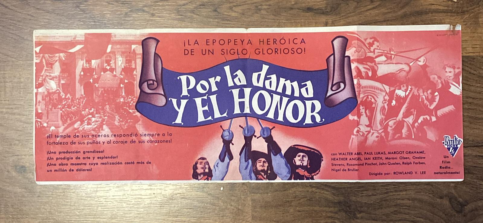 Por la dama y el honor. Programa de Radio Films (41x15 cms.)