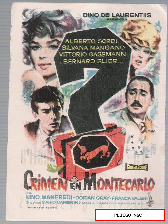 Crimen en Montecarlo. Sencillo de Columbia. Cinema Infanta 1963