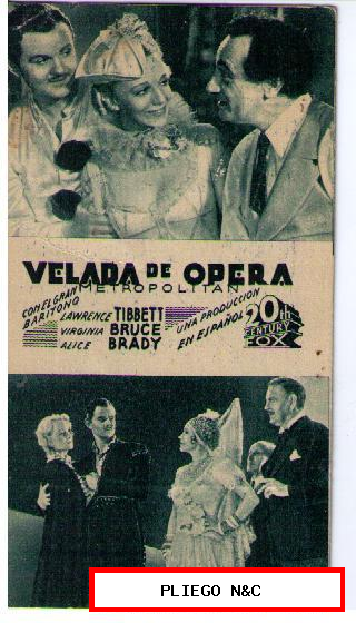 Velada de Opera. Tarjeta 20Th Céntury Fox. Estreno Cine Victoria 1941