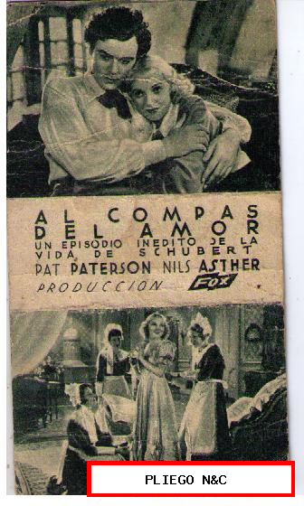 Al Compás del Amor. (1934) Tarjeta Fox con Pat Paterson. Estreno Cine Gades 15 Junio 1935. RARO