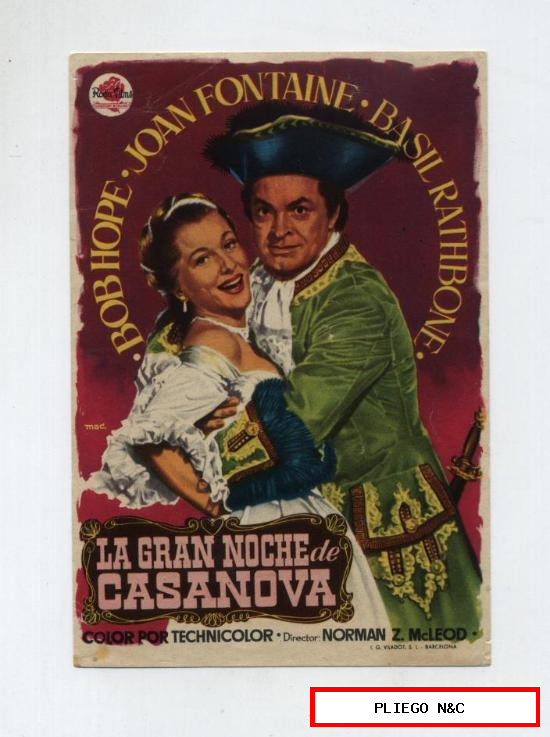 La gran noche de Casanova. Sencillo de Rosa Films. Cine Doménech-Rubí 1957