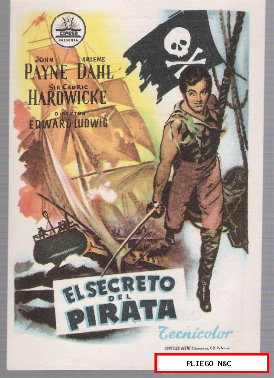 El Secreto del pirata. Sencillo de Cifesa. Cine Maravilla 1958