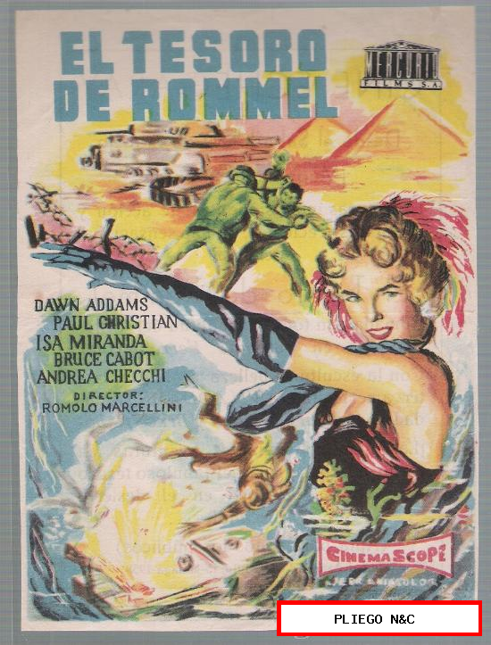 El tesoro de Rommel. Sencillo de Mercurio. cine Echegaray-Málaga 1958