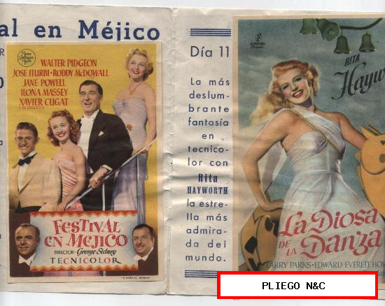Cine Condal-Sallent 1950. Tiene pegado los folletos: Festival en Méjico, La diosa de la danza y Odio entre hermanos