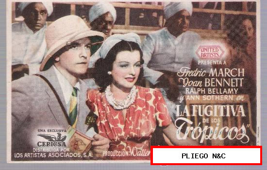 La fugitiva de los Trópicos. Sencillo de United Artists. Cine Martinense 1945
