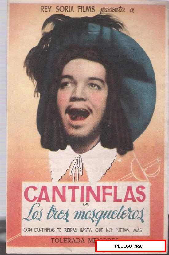 Cantinflas en los Tres Mosqueteros. Sencillo de Columbia. Publicidad sin nombre del cine
