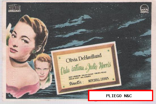 Vida íntima de Julia Norris. Sencillo de Mercurio. Cine Martinense 1948