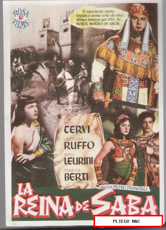 La Reina de Saba. Sencillo de Rosa films. Cine Mari-León 1953