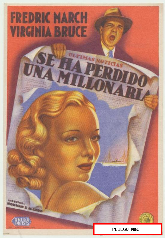 Se ha perdido una millonaria. Sencillo de United Artists. Cine Mari-León 1945