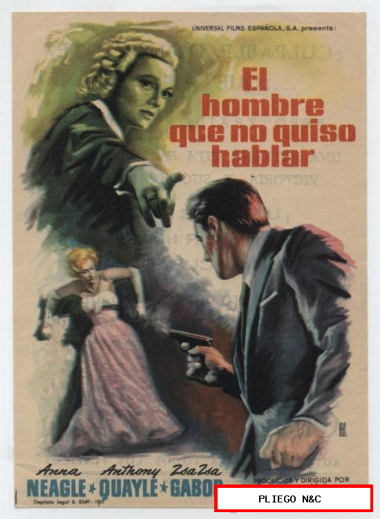 El Hombre que no quiso hablar. Sencillo de Universal. Cine Victoria-Zaragoza 1962