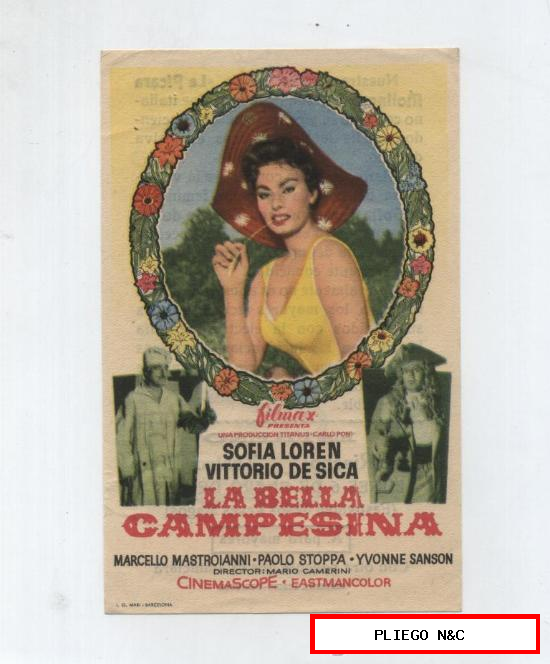 La Bella Campesina. Sencillo de Filmax. Cine Rialto y Teatro Circo-Orihuela 1958
