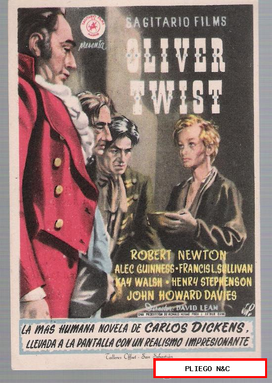 Oliver Twist. Sencillo de Sagitario. Cine Avenida-Valencia 1950