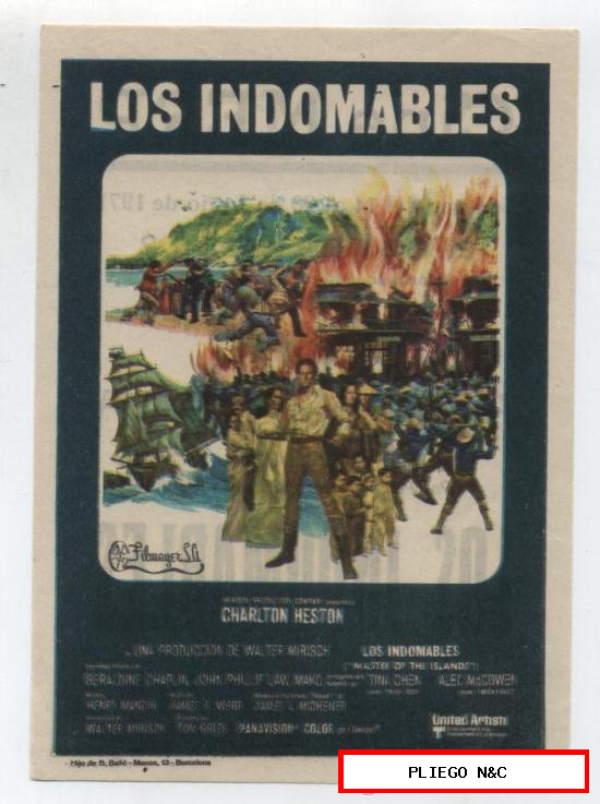 Los Indomables. Sencillo de Filmayer. Cine Merp-Valencia 1971