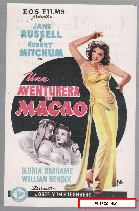 Una Aventurera en Macao. Sencillo de Eos Films. Cine Mari-León 1955