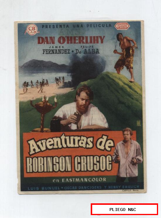 Aventuras de Robinson Crusoe. Sencillo de CB films. Cinema Goya-Zaragoza 1955