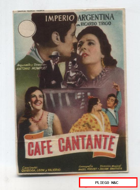 Café Cantante. Sencillo con sello de la distribuidora en blanco