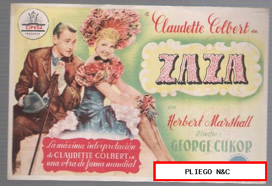 Zaza, Sencillo de Cifesa. Cine Mari-León 1946. ¡IMPECABLE!