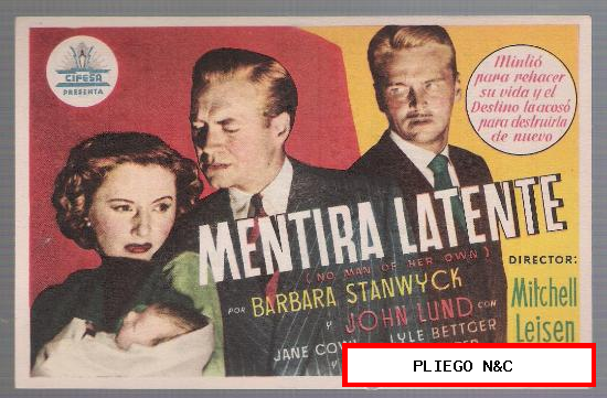 Mentira Latente. Sencillo de Cifesa. Cine Mari-León 1951. ¡IMPECABLE!